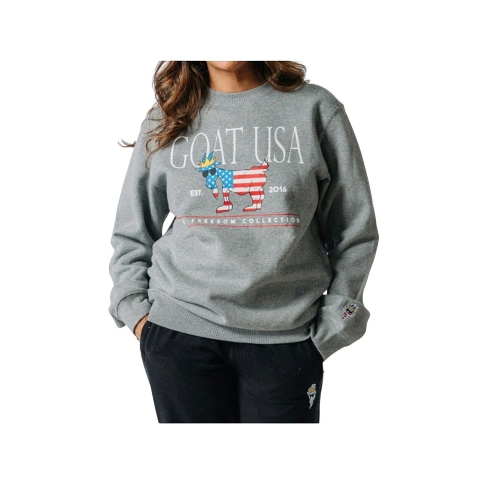 GOAT USA Freedom Collection Crewneck Sweatshirt Mens‎ M Gray Patriotic Flag